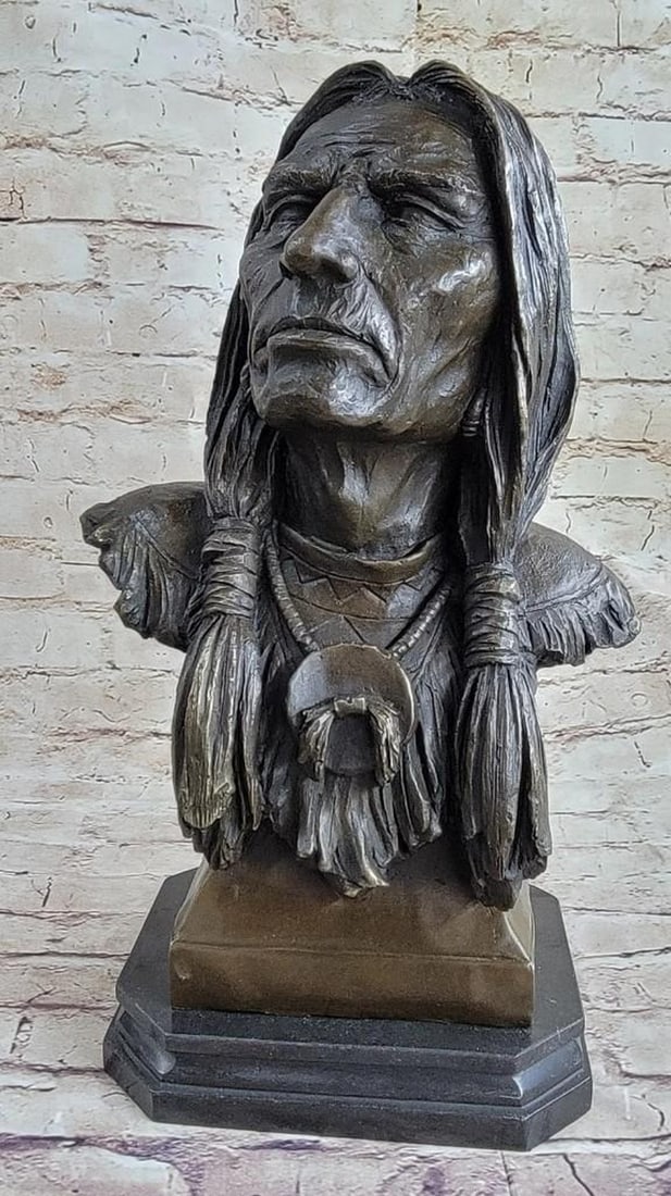 Indigenous Chief Bust Bronze Sculpture (1 of 4)