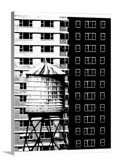 Black And White New York City Canvas Reproduction Print: Black And White New York City Canvas Reproduction Print Bold lines and geometric shapes reveal the details of everyday buildings in this cityscape. The artist Jeff Pica was raised in a suburb of NYC a