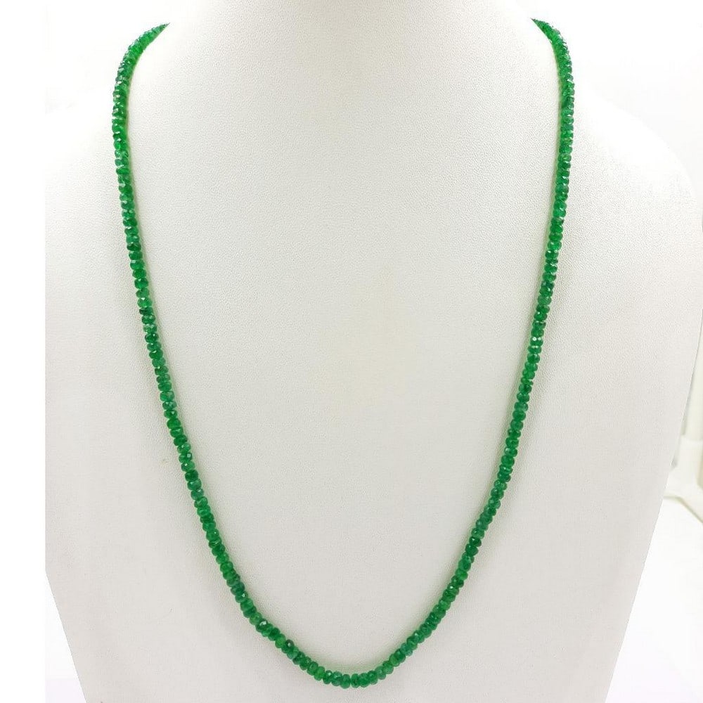 Single Strand 3.5mm Faceted Emerald Beads Necklace: Single Strand 3.5mm Faceted Emerald Beads Necklace Bead Diameter: 3.4mm-3.7mm Length of Necklace" 18.2" Weight in Carats: 44.53 View Photos For Further Details.
