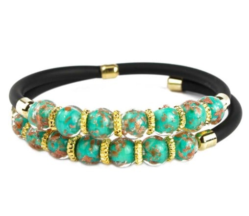 Serena Double Bracelet - Marine Green Avventurina Murano Glass: Serena Double Bracelet - Marine Green Avventurina Murano Glass This bracelet is crafted using the lampworking technique, with each bead individually formed. The molten glass beads are adorned with vib