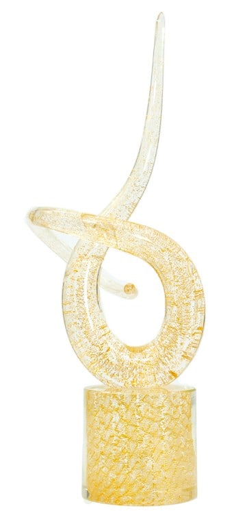 Elegant 24K Gold Love Knot with Murano Glass Swirl: Elegant 24K Gold Love Knot with Murano Glass Swirl This Love Knot sculpture, crafted from clear glass and 24-carat pure gold, is shaped entirely by hand in the tradition of authentic Murano glassmakin