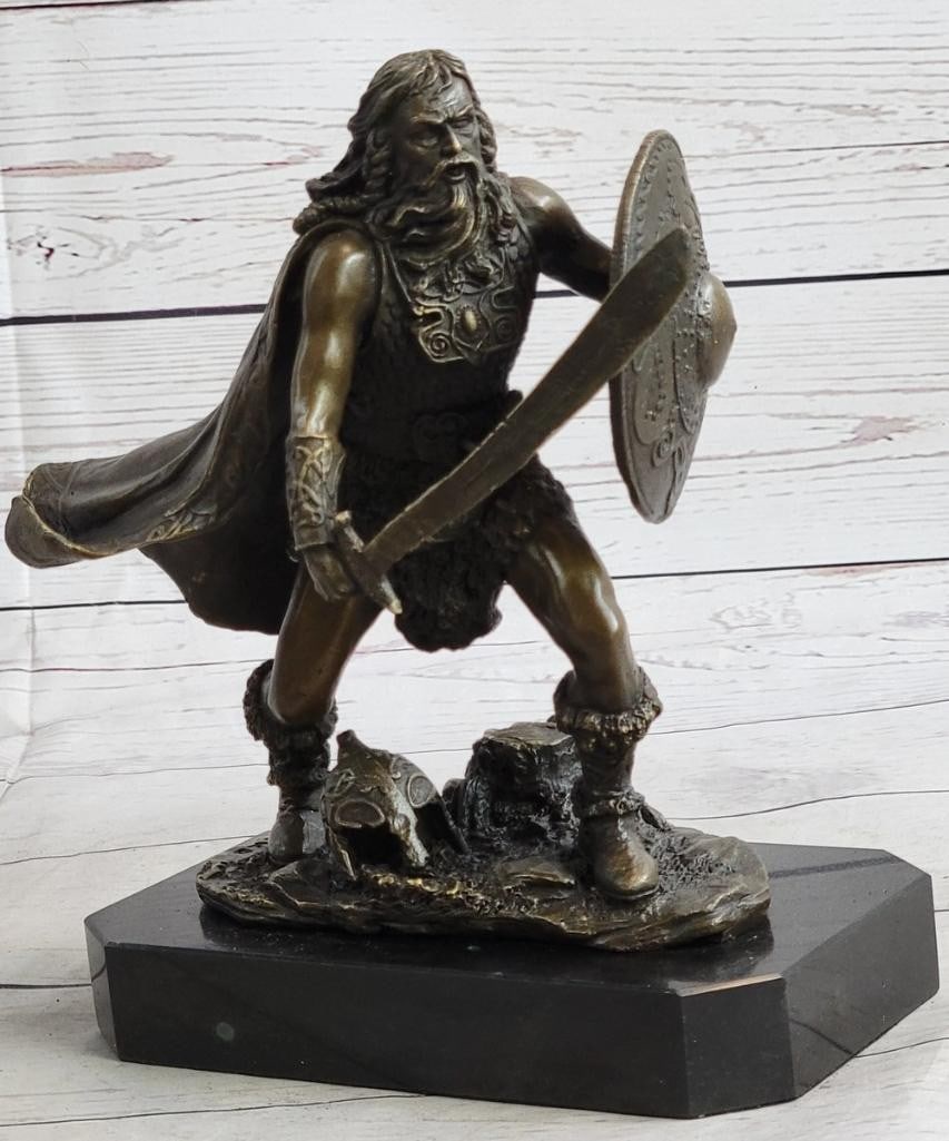 European Warrior in Battle-Ready Stance Original Bronze Sculpture Signed by Kamiko - 9'' x 7'': European Warrior in Battle-Ready Stance Original Bronze Sculpture Signed by Kamiko - 9" x 7" Capturing a powerful and imposing stance, this European warrior sculpture by Kamiko depicts a moment 