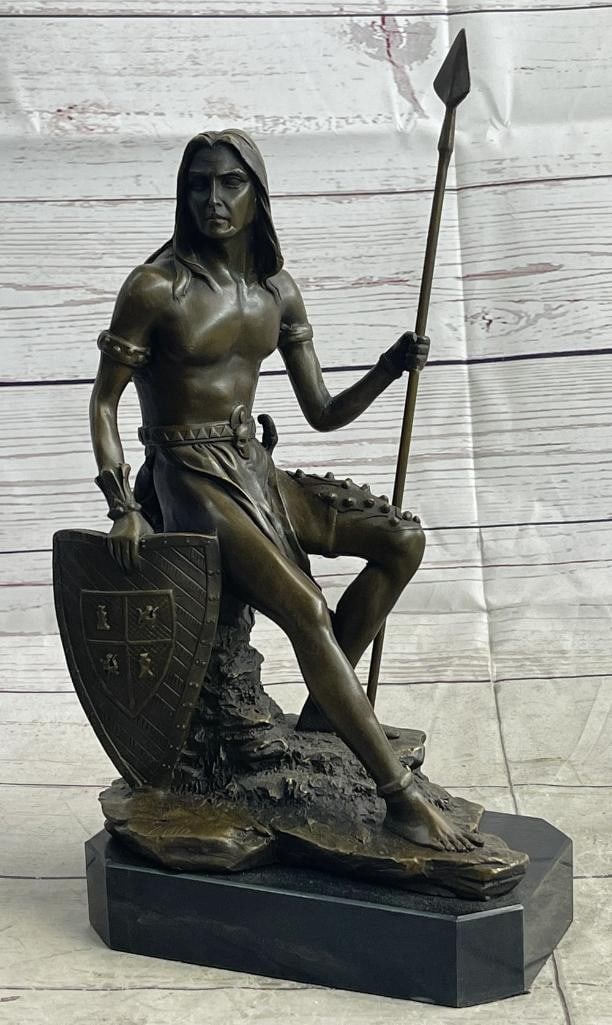 Muscular Warrior Barbarian Soldier w/ Shield & Spear - Original Bronze Sculpture by Milo - 12'' x (1 of 6)
