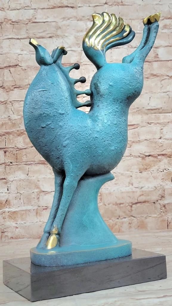 Equestrian Elegance: Milo's Green Patina Rearing Horse Signed Original Bronze Sculpture - 15'' x: Equestrian Elegance: Milos Green Patina Rearing Horse Signed Original Bronze Sculpture - 15" x 9" Immerse yourself in the allure of " Equestrian Elegance," a special green patina with gold