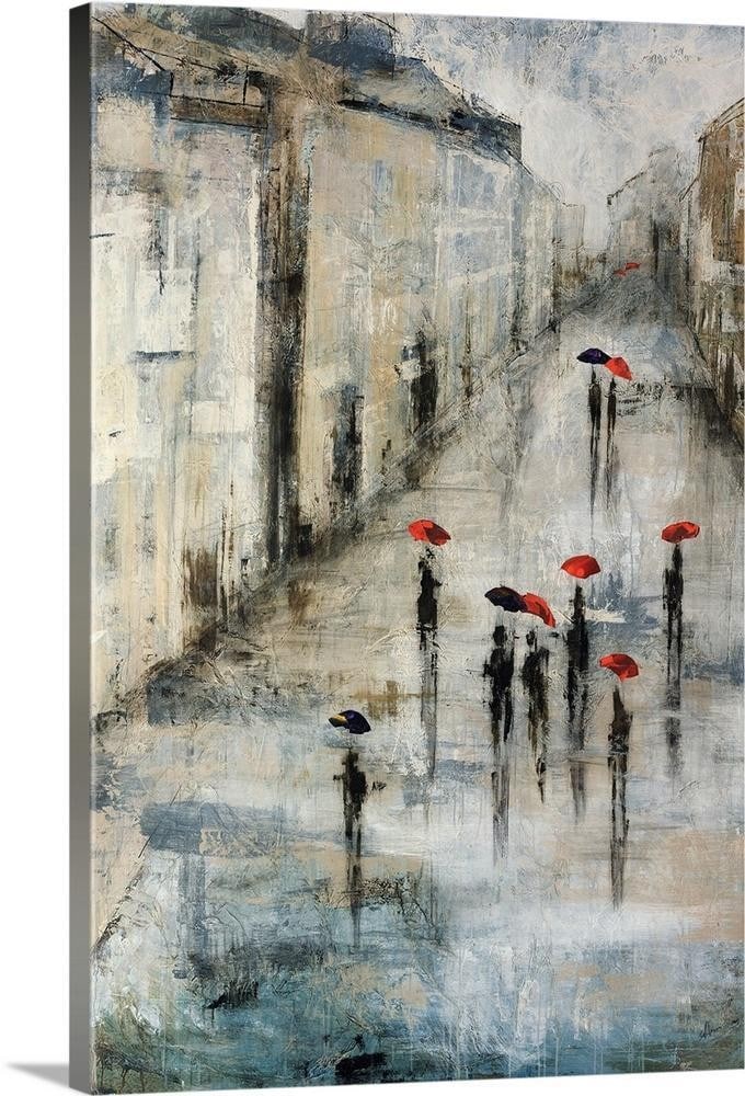 Promenade Canvas Reproduction Print: Promenade Canvas Reproduction Print Bring quiet mood and urban elegance to your space with *Promenade* by Joshua Schicker. This neutral-toned painting depicts pedestrians holding umbrellas as they wal