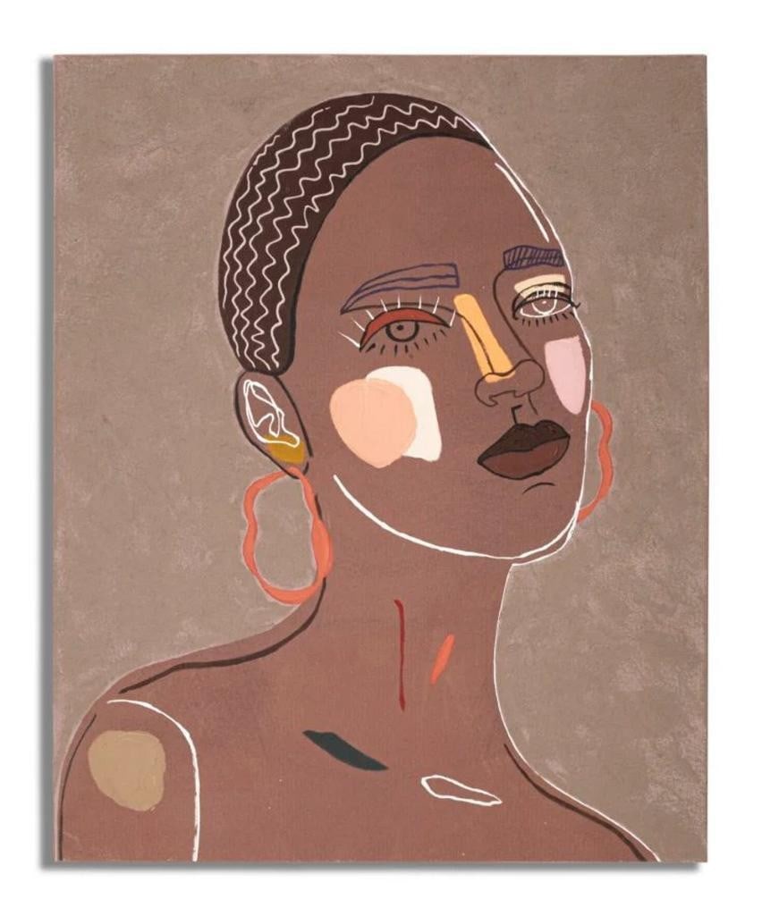 Tribal Elegance - Modern Canvas Portrait of a Woman: Tribal Elegance - Modern Canvas Portrait of a Woman Celebrate strength, beauty, and cultural depth with this striking modern canvas artwork. Featuring a stylized portrait of a woman adorned in bold, t