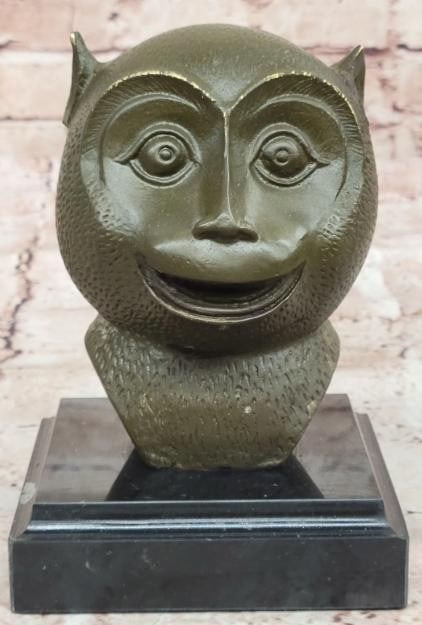 Playful Wisdom: Abstract Bronze Monkey Bust on Marble Base (1 of 5)