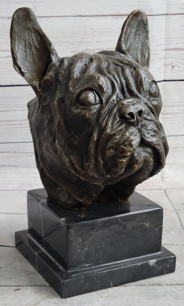 Devoted French Bulldog Bronze Sculpture by Renichez - 11'' x 8'': Devoted French Bulldog Bronze Sculpture by Renichez - 11" x 8" Celebrate the warmth and loyalty of mans best friend with this charming bronze sculpture of a French Bulldog. The sculpture beautif