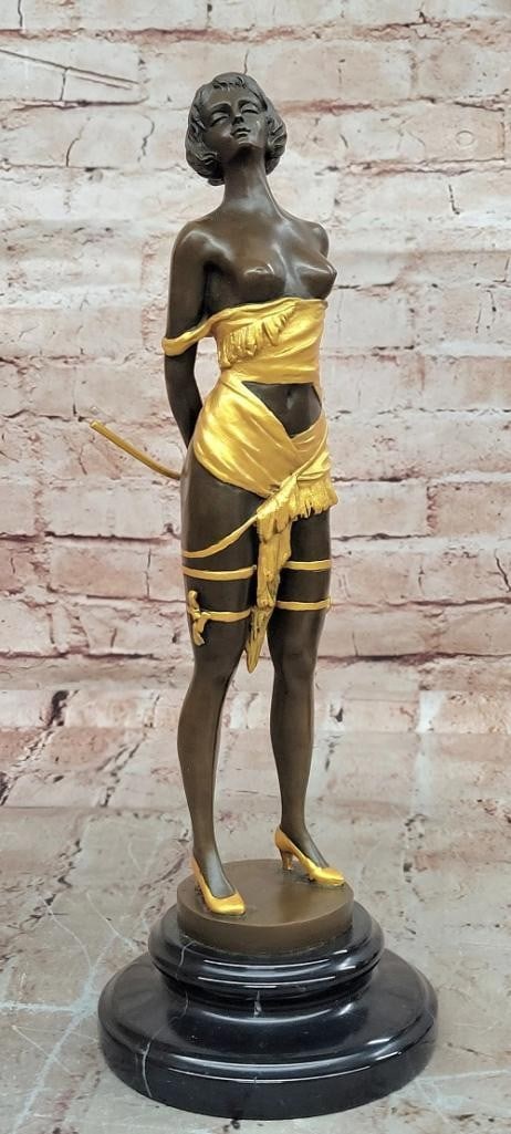 Confident Femme'' Bronze Erotic Sculpture by Bruno Zach - 14.5'' x 5: " Confident Femme" Bronze Erotic Sculpture by Bruno Zach - 14.5" x 5" This bronze sculpture by Bruno Zach depicts a poised young woman holding a riding crop, embodying elegance, allure, an