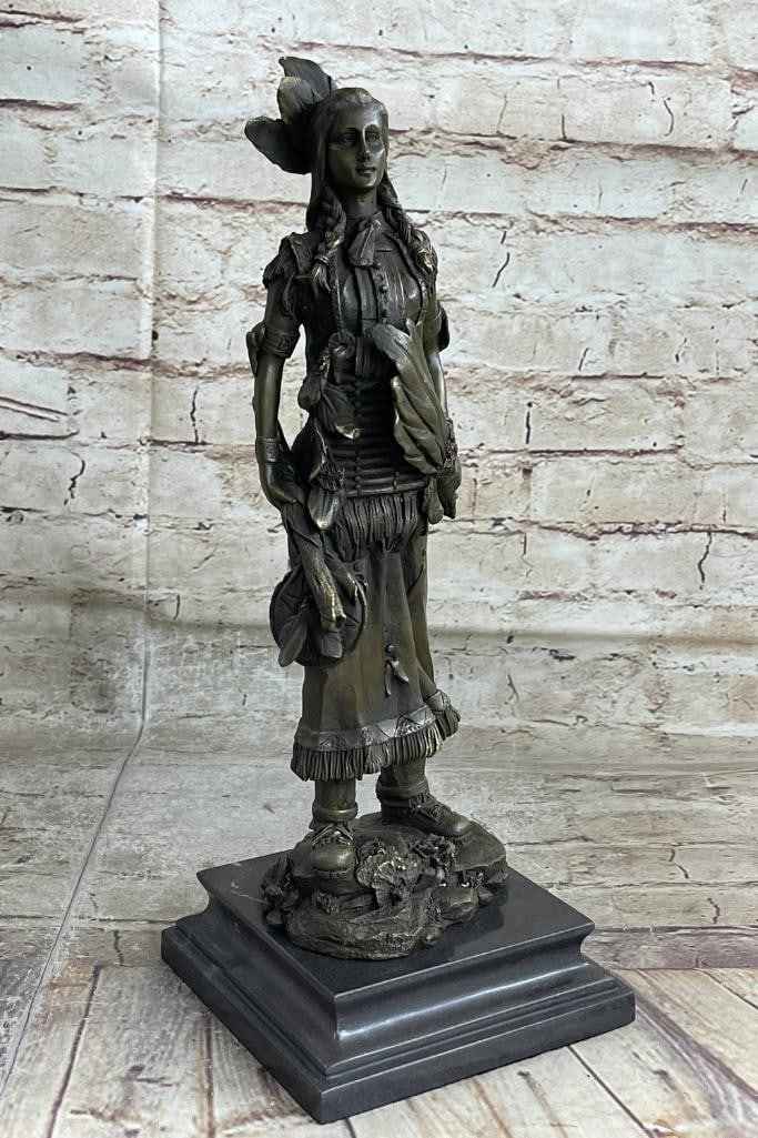 Fierce Native American Indian Woman Original Signed B.Wood Bronze Statue - 14'' x 5'': Fierce Native American Indian Woman Original Signed B.Wood Bronze Statue - 14" x 5" A fierce Native American women prepares to hunt. She stands tall with bravery, silent confidence and stunning 