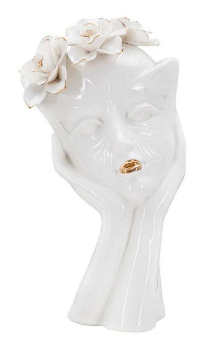 Venetian Carnival Floral Mask White Porcelain Vase: Venetian Carnival Floral Mask White Porcelain Vase A stunning decorative piece. It features a white porcelain vase designed in the shape of a Venetian carnival mask, adorned with intricate floral deco