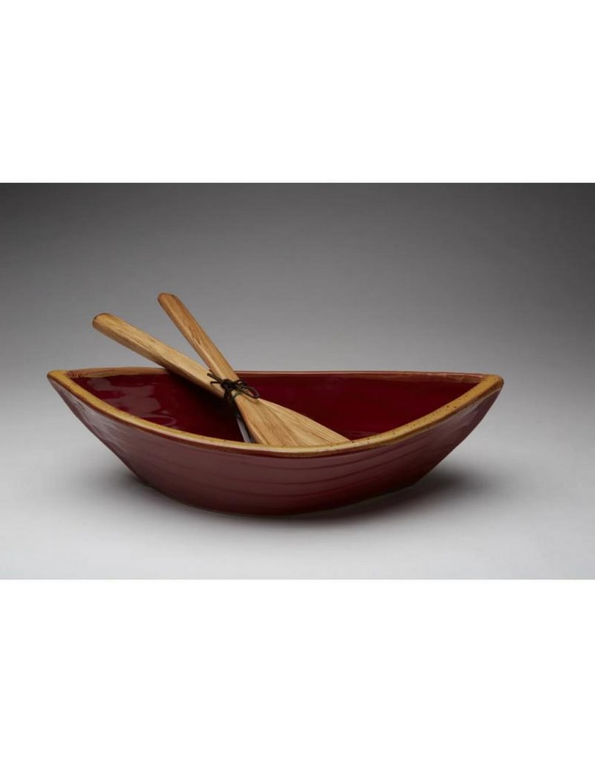 Red/Gold Ceramic Dory Serving Bowl (1 of 1)