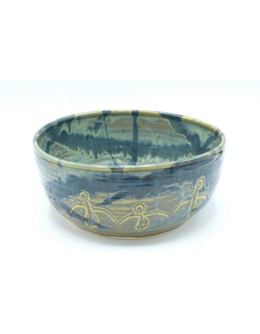 Green Ceramic Large Friendship Bowl: Green Ceramic Large Friendship Bowl The Friendship Bowl is a thoughtful gift that nourishes the soul. Designed to honor the tradition of sharing meals with loved ones, its depiction of a circle of fri