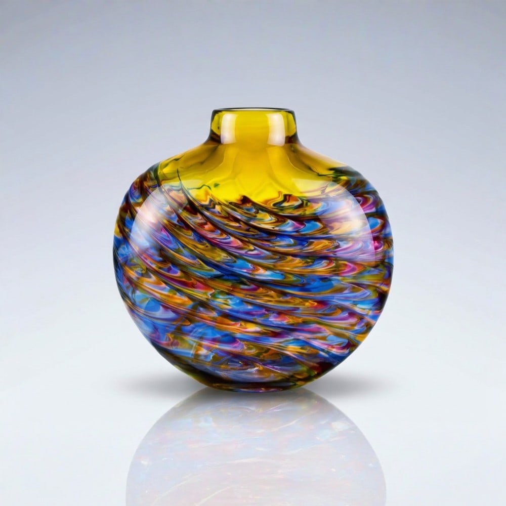 Yellow Glass Vase "Aztec" - Art Glass Decor (1 of 2)