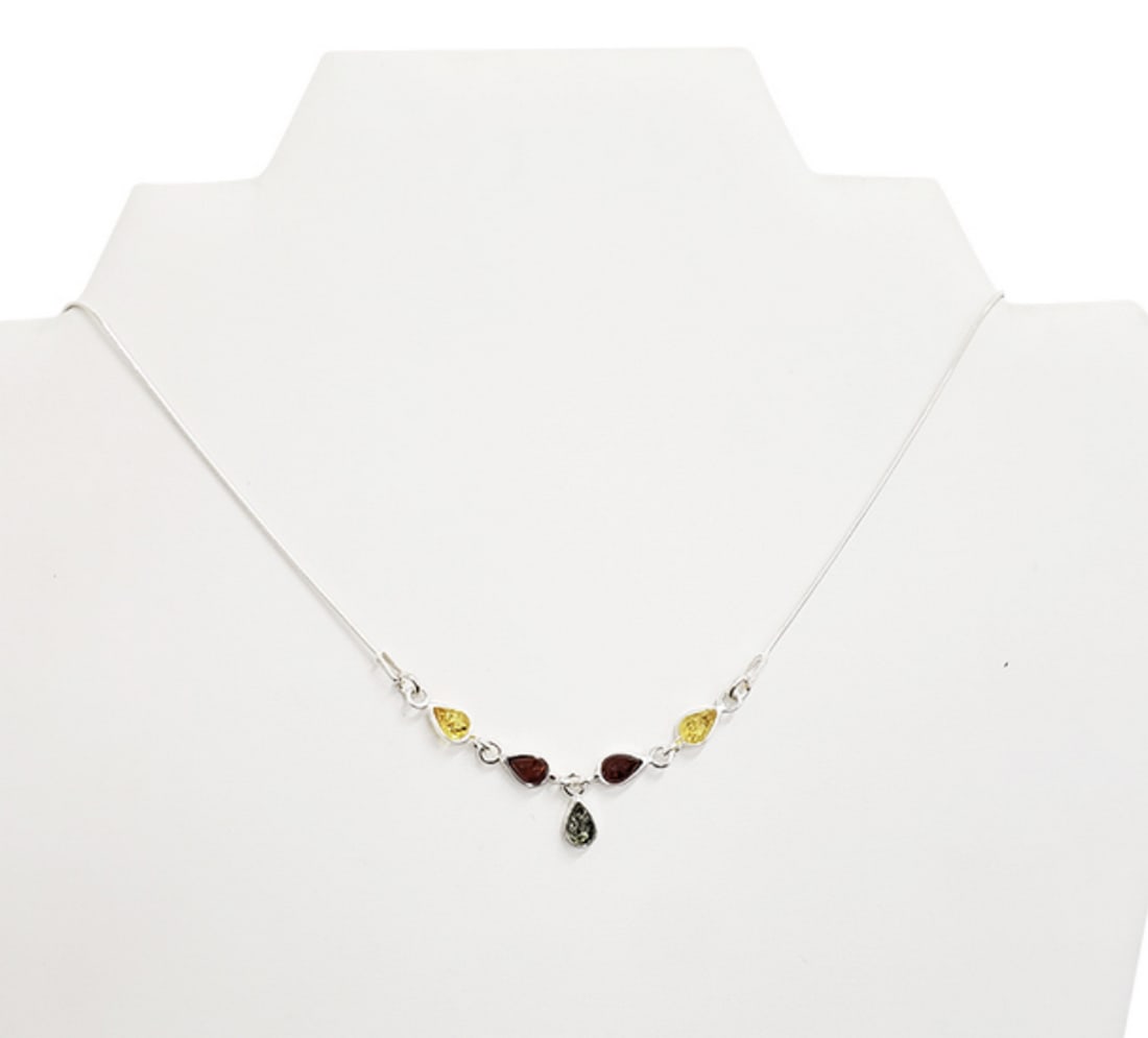 Aurora Borealis Multi-Color Amber Sterling Silver Necklace: Aurora Borealis Multi-Color Amber Sterling Silver Necklace From warm honey tones to rich cognac shades and subtle hints of green and orange, the multi-color amber gems shimmer and gleam like the danci