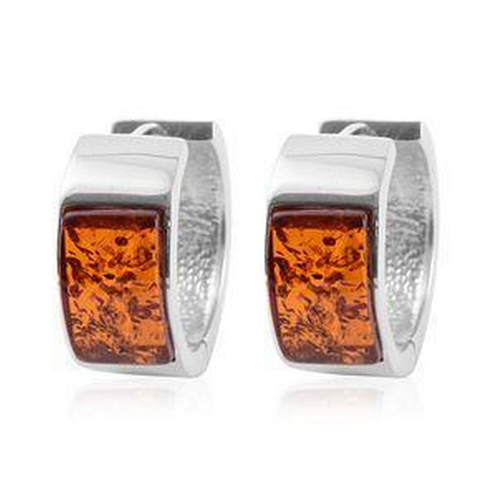 Modern Cognac Amber Sterling Silver Hoop Earrings (1 of 2)