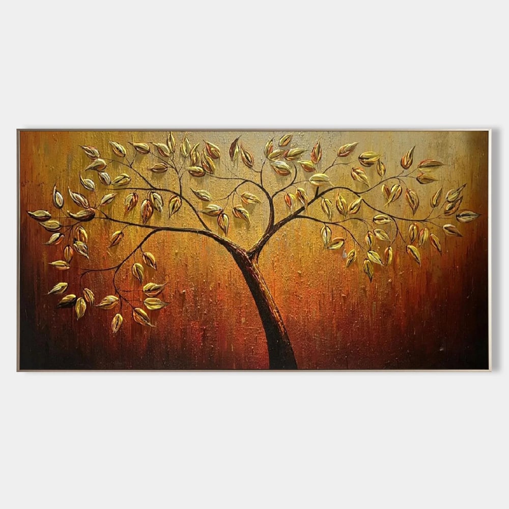 3D Gold Leaf Tree Textured Plaster Wall Art Canvas Painting (1 of 3)