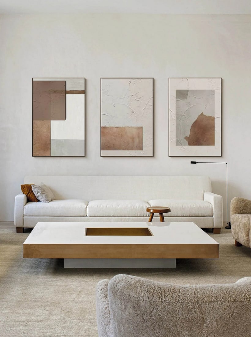 Set of 3 3D Minimalist Earth Tone Abstract Canvas Painting (1 of 2)