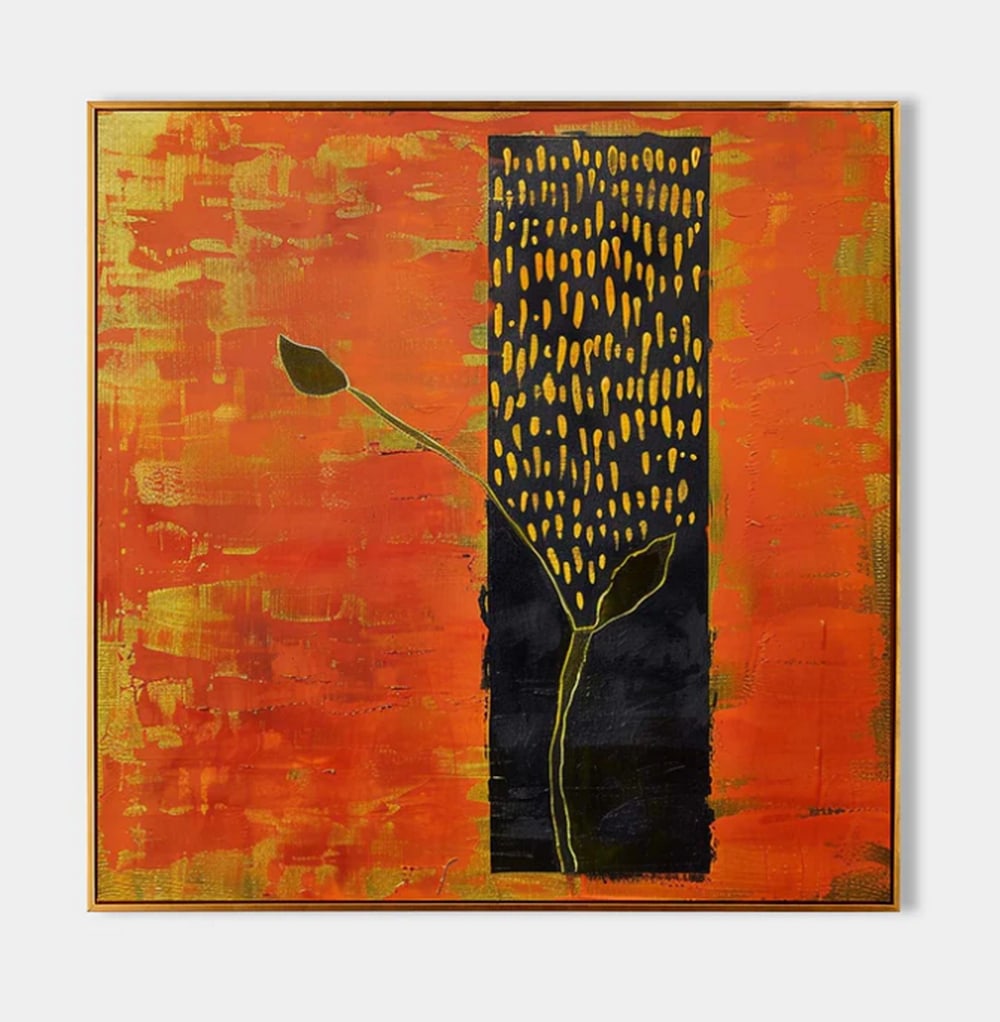 "Golden Hour Reflections" Wasabi-Sabi Inspired Painting: "Golden Hour Reflections" Wasabi-Sabi Inspired Painting This striking painting captures the serene beauty of nature at sunset. A brilliant golden sky melts into deep amber tones, casting warm 
