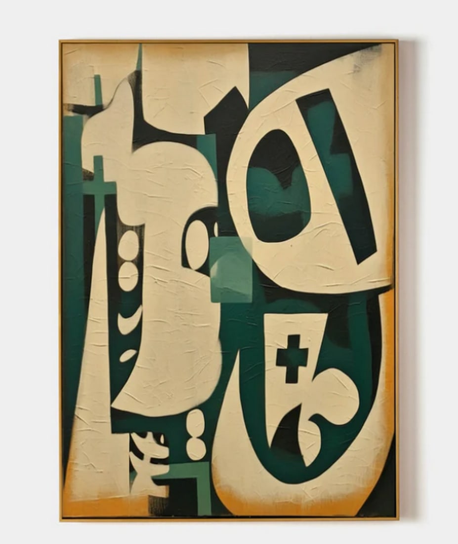 Symbolic Layers in Abstract Form Canvas Painting: Symbolic Layers in Abstract Form Canvas Painting This intriguing artwork blends bold typography with geometric elements, creating a layered composition of meaning and design. A large “D” takes