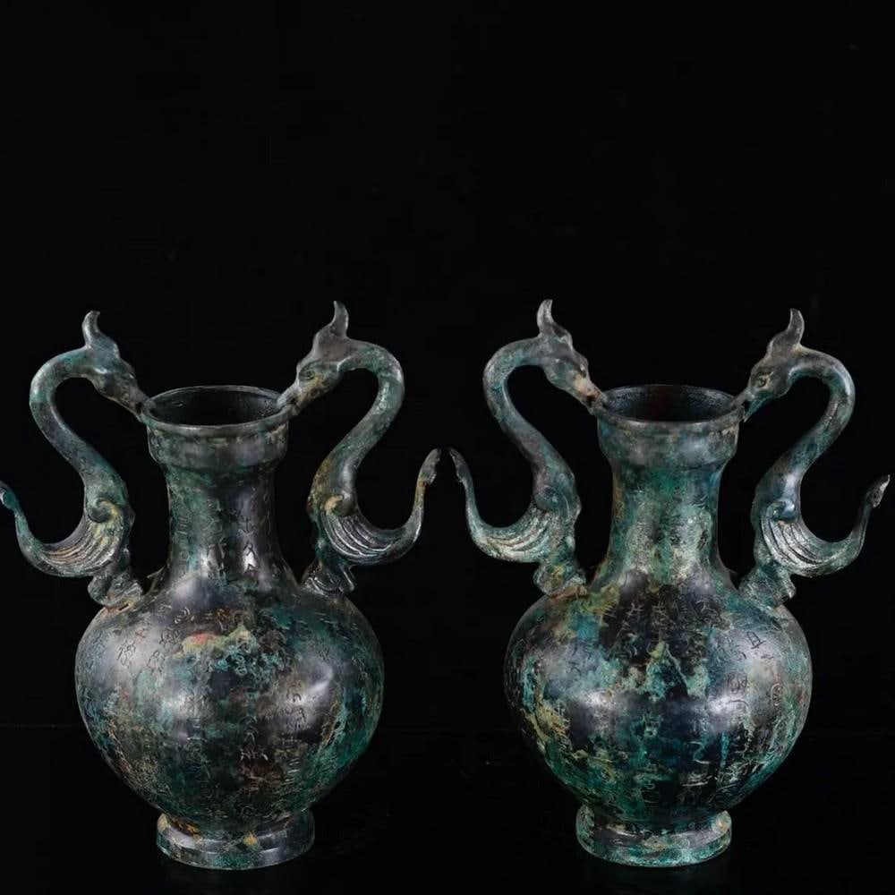 Antique Bronze Double Phoenix Vase Statue (1 of 8)