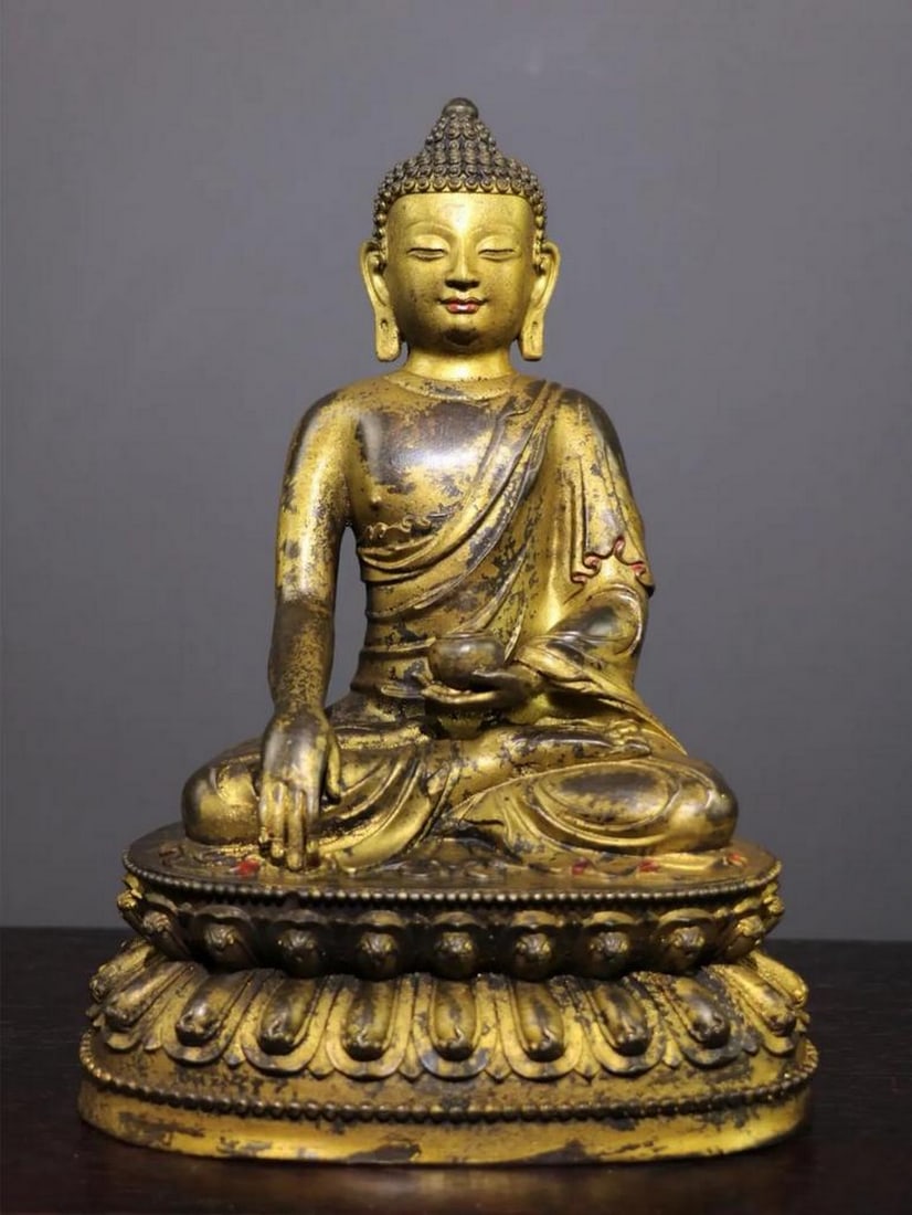 Antique Gilded Copper Sakyamuni Buddha Statue (1 of 6)