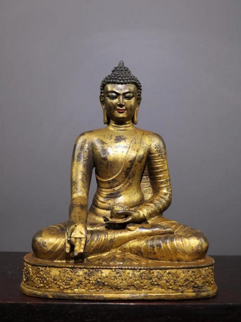 Antique Chinese Gilded Copper Sakyamuni Buddha Statue (1 of 5)