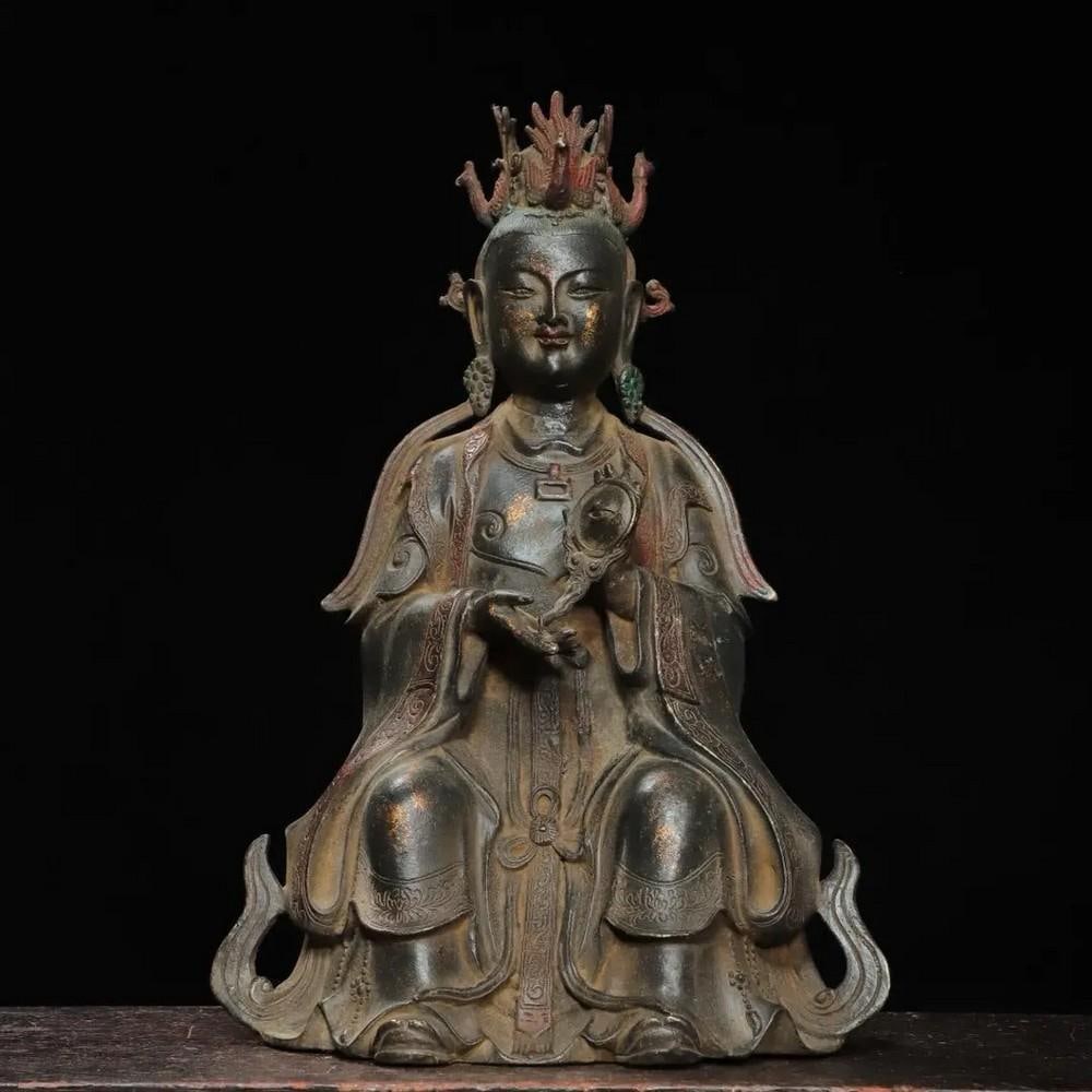 Rare Chinese Antique Handcrafted Mazu Buddha Statue in Gilded Pure Copper (1 of 6)