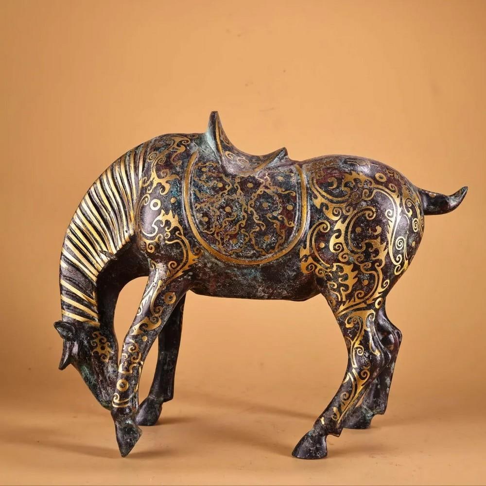 Exquisite Handmade Bronze Grazing Horse Pendulum Statue – Chinese Antique Ornament (1 of 5)