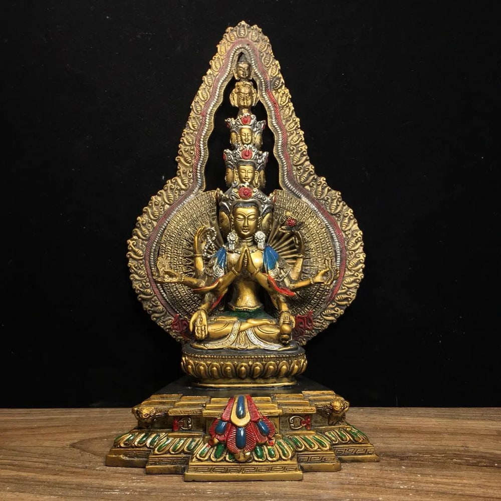 Pure Copper Painted Thousand-Hand Guanyin Buddha Chinese Antique Statue: Pure Copper Painted Thousand-Hand Guanyin Buddha Chinese Antique Statue Graceful and spiritually significant, this finely detailed Thousand-Hand Guanyin statue is a traditional Chinese antique-style s