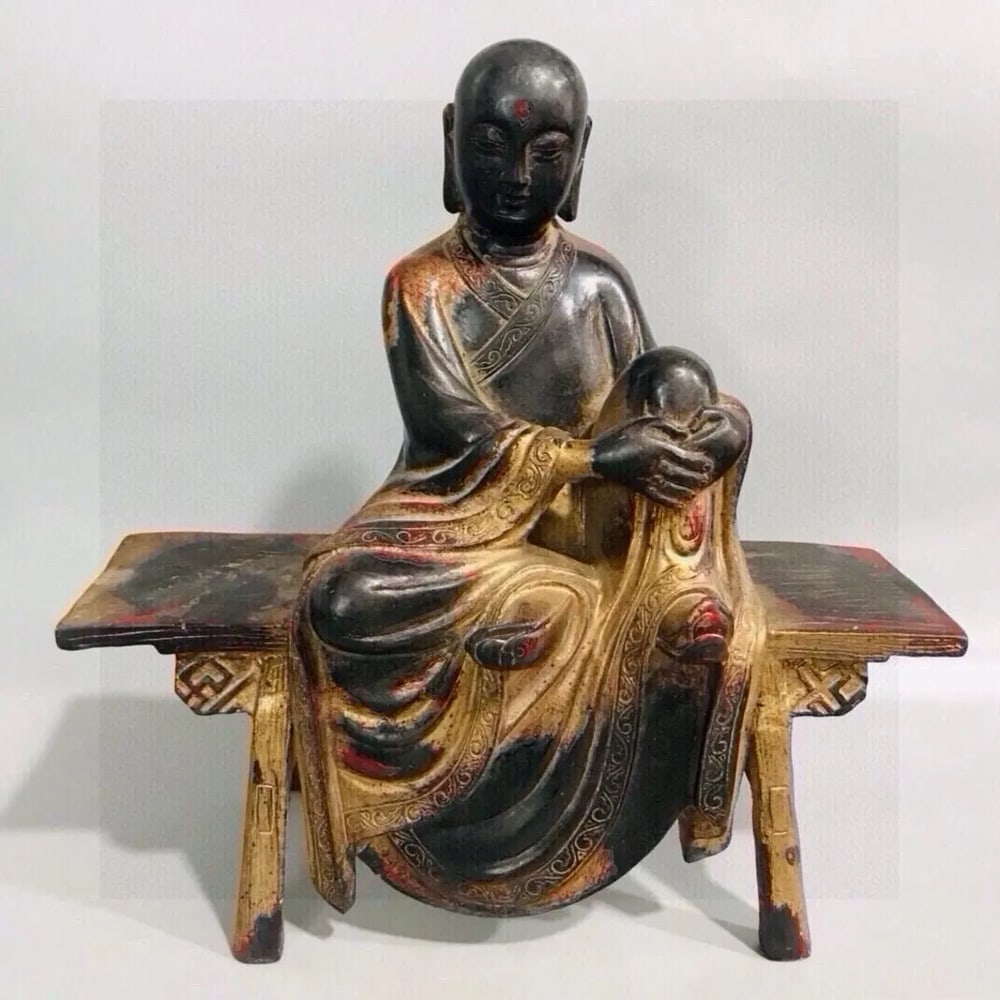 Pure Copper Buddha Statue Bench Chinese Antique Sculpture: Pure Copper Buddha Statue Bench Chinese Antique Sculpture Graceful and dignified, this finely crafted Buddha statue bench is a remarkable example of traditional Chinese antique metalwork, handcrafted 