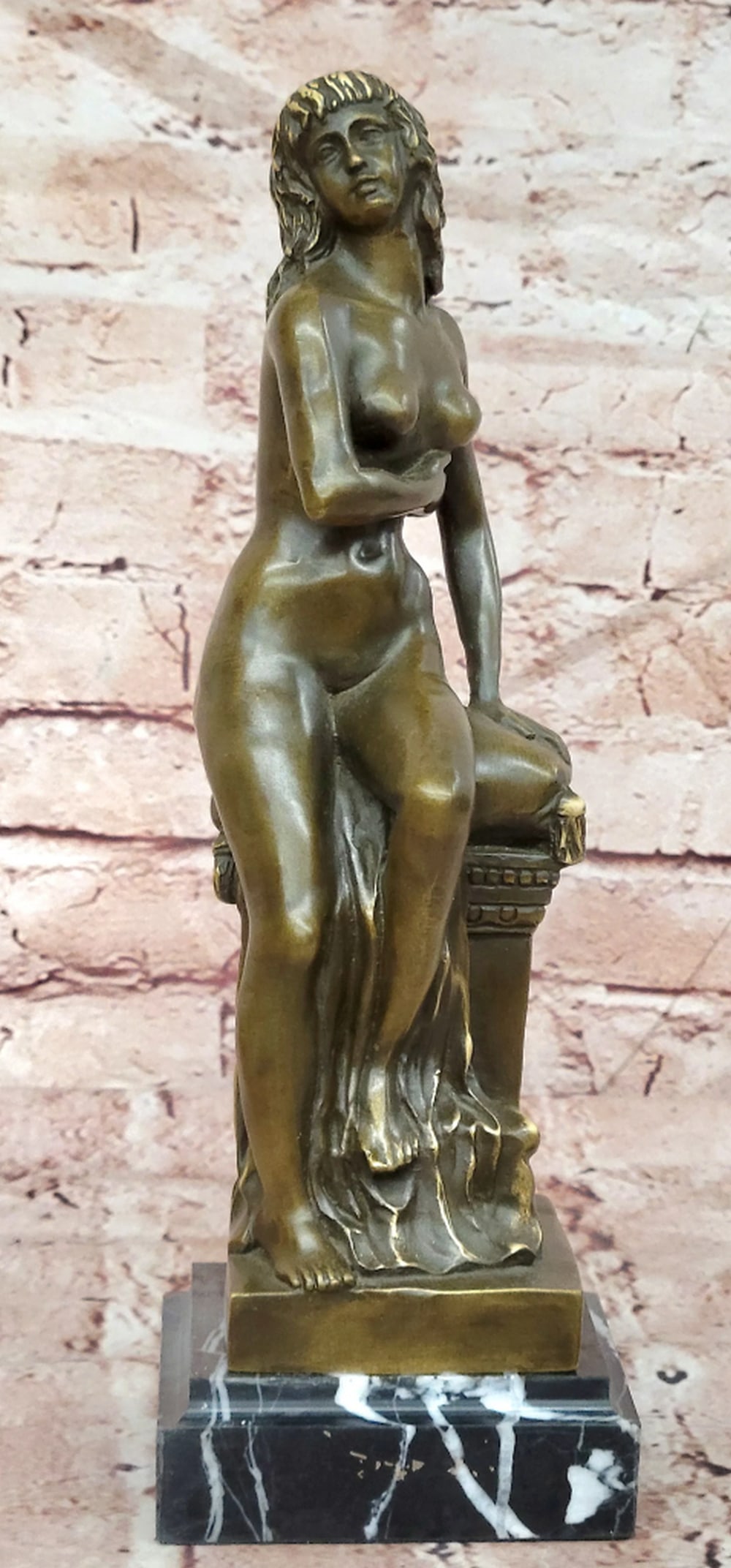 Bronze Nude Woman Sculpture Classical Statue Decor - 12" x 4": Bronze Nude Woman Sculpture Classical Statue Decor - 12" x 4" This bronze sculpture depicts a nude female figure in a graceful classical pose, emphasizing elegance, balance, and the timeless b