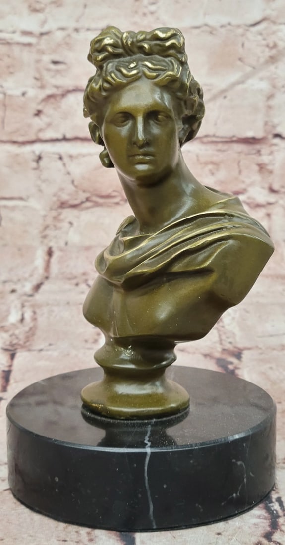 Miguel Lopez Bronze Bust of Apollo Sculpture - 7" x 4": Miguel Lopez Bronze Bust of Apollo Sculpture - 7" x 4" This original bronze sculpture by Miguel Lopez depicts a neoclassical bust of Apollo, the ancient Greek god associated with music, poetry