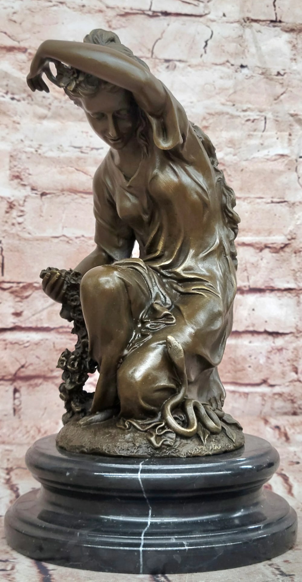 Cesaro Bronze Sculpture "The Spring" with Roses - 11.5" x 6": Cesaro Bronze Sculpture "The Spring" with Roses - 11.5" x 6" This original bronze sculpture by Cesaro, titled “The Spring,” depicts a graceful young woman surrounded by roses, 
