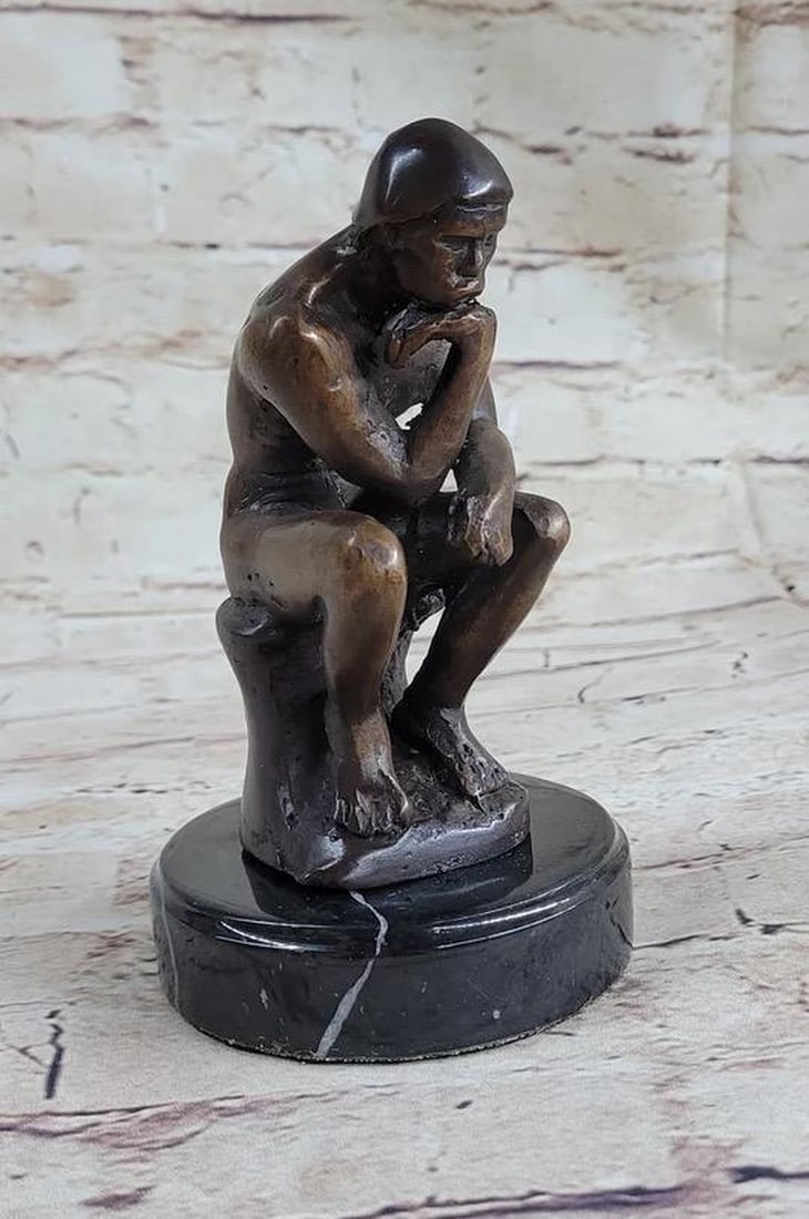 The Thinking Man Inspired Bronze Statue - 6" x 4" - 3