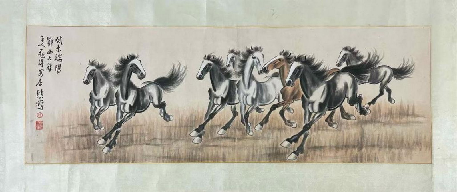 Inspired Chinese Brush Handpainting on Paper Bearing the Mark of Xu Beihong: Inspired Chinese Brush Handpainting on Paper Bearing the Mark of Xu Beihong An inspired Chinese brush handpainting on paper, bearing the mark of Xu Beihong. Inspired by classic Chinese artistry, this 