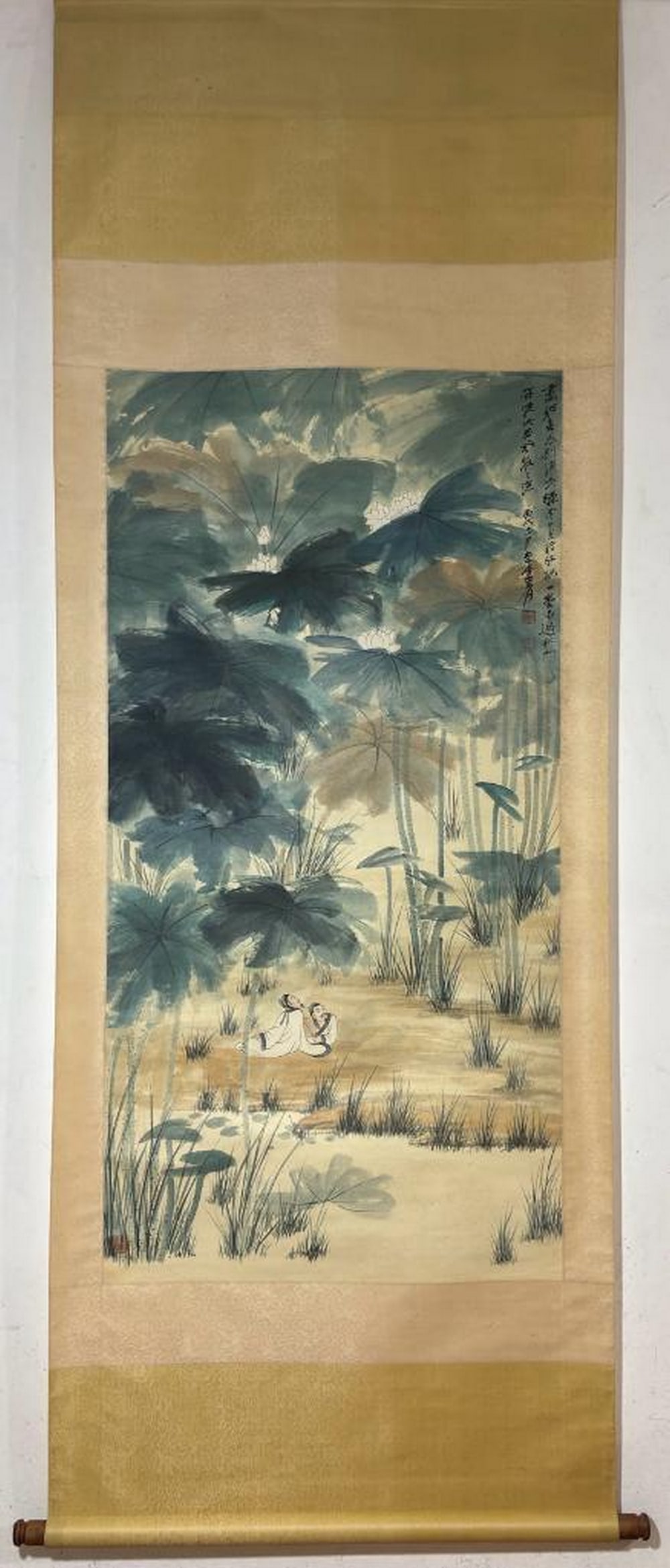 Inspired Chinese Brush Handpainting on Paper Scroll Bearing the Mark of Zhang Daqian: Inspired Chinese Brush Handpainting on Paper Scroll Bearing the Mark of Zhang Daqian An inspired Chinese brush handpainting on paper scroll, bearing the mark of Zhang Daqian. The painting in the image