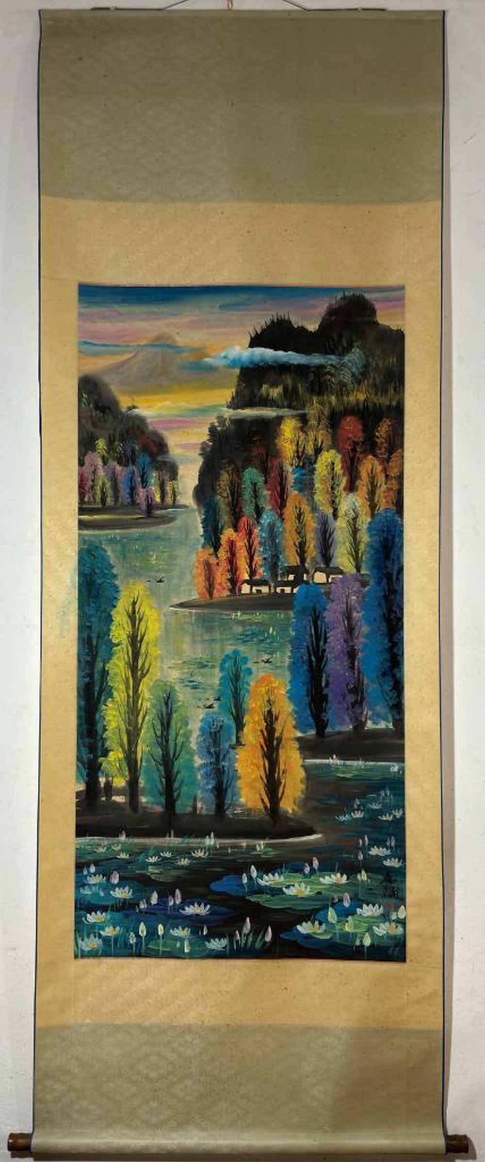 Inspired Chinese Brush Painting on Paper Scroll with Mark of Lin Fengmian: Inspired Chinese Brush Painting on Paper Scroll with Mark of Lin Fengmian An inspired Chinese brush handpainting on paper scroll, marked by Lin Fengmian. This exquisite piece showcases expressive brus