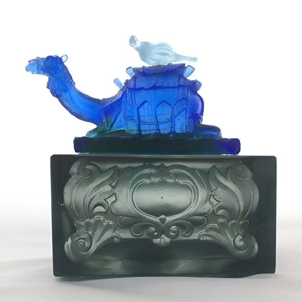 Handcrafted Glass Keepsake Box by Ingrid Hunter: Handcrafted Glass Keepsake Box by Ingrid Hunter Experience the charm of Arabian nights with this exquisite decorative glass ornament by Ingrid Hunter. Featuring a grey trinket box with intricate hand-