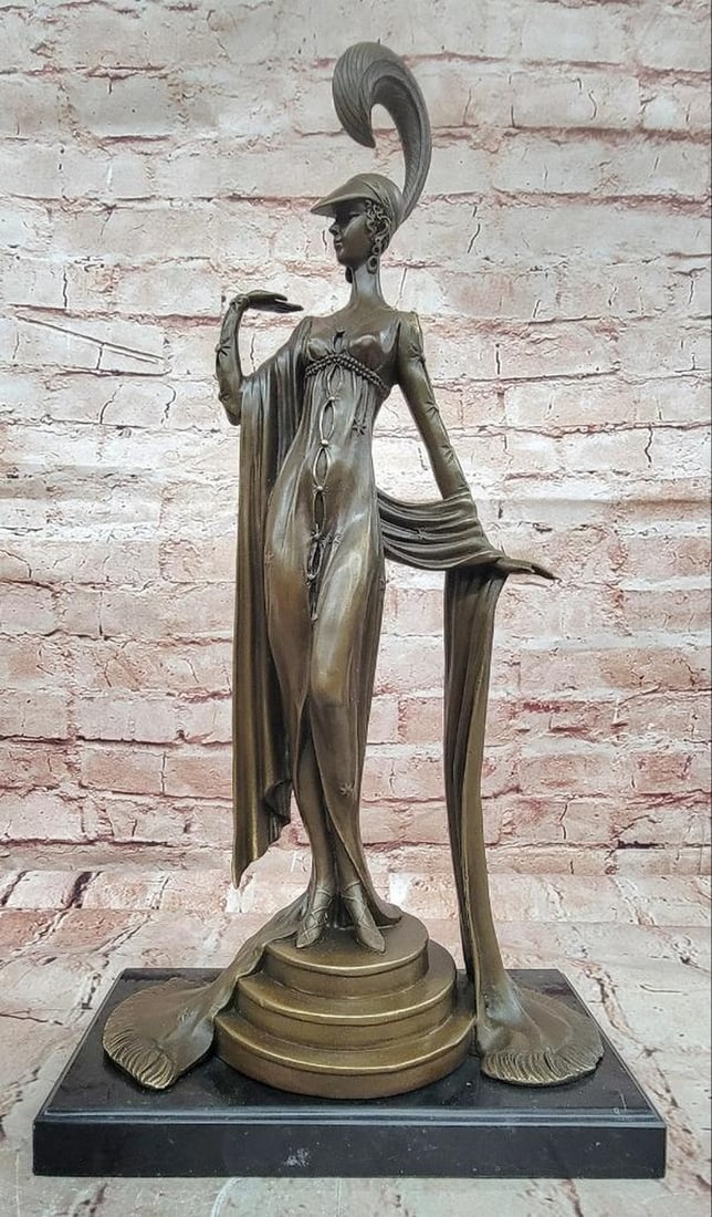 Directoire Art Deco Bronze Sculpture after Erté - 18" x 9.5": Directoire Art Deco Bronze Sculpture after Erté - 18" x 9.5" This bronze sculpture after Erté reflects the refined elegance and theatrical sophistication of the Art Deco era. The elongated f