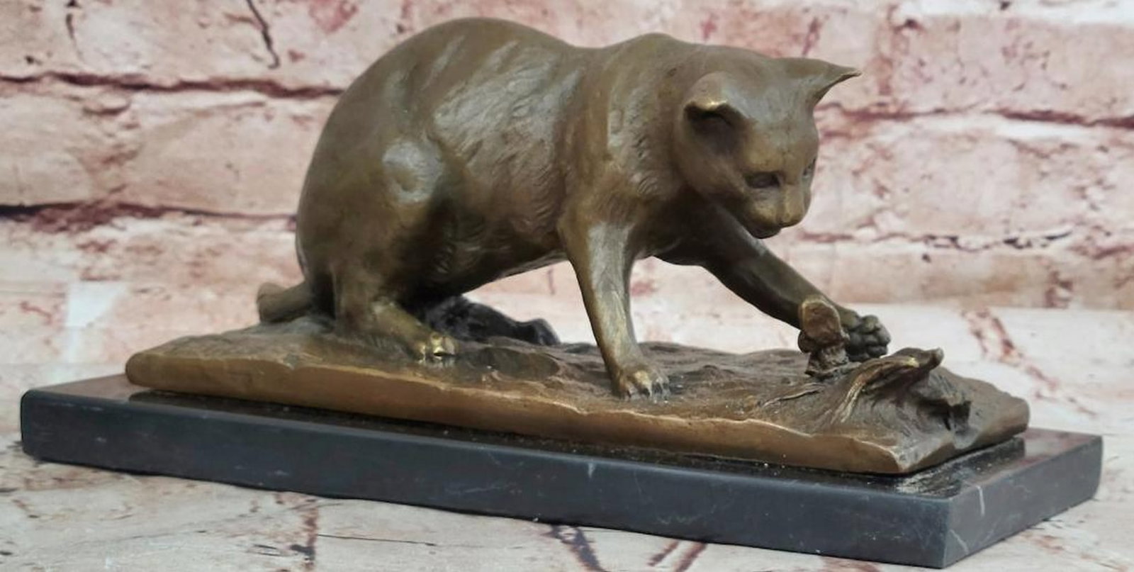 Milo Signed Cat and Butterfly Bronze Sculpture on Marble Base – 4.5" x 9.5": Milo Signed Cat and Butterfly Bronze Sculpture on Marble Base – 4.5" x 9.5" This charming bronze sculpture captures a playful cat interacting with a butterfly, full of curiosity and graceful