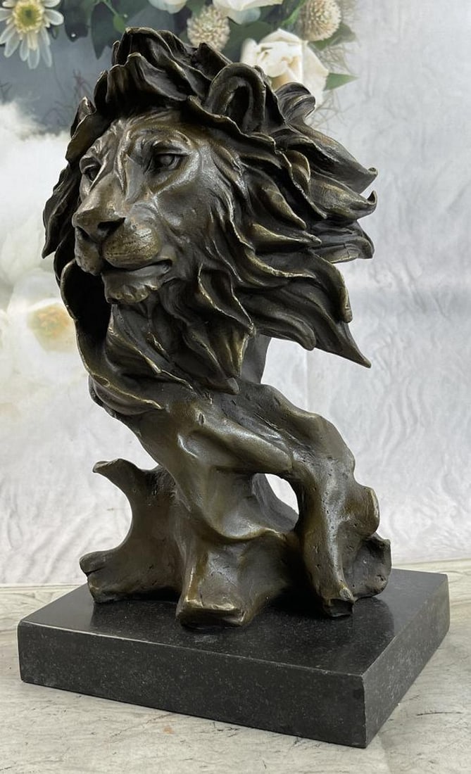 Abstract Male Lion Bust Bronze Sculpture: Abstract Male Lion Bust Bronze Sculpture With piercing eyes and a serious look this lion is intimidating just by glance. The exotic Lion Bust Sculpture expertly captures the majest