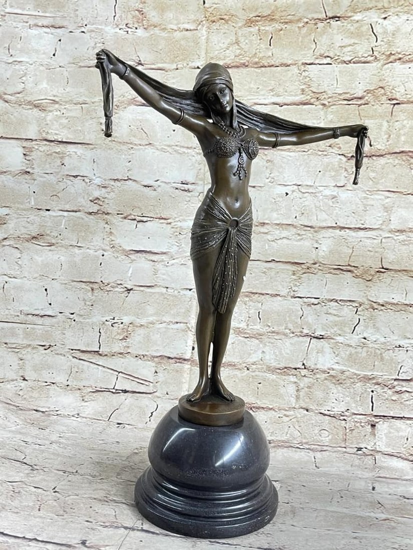 Gypsy Dance of Grace Bronze Sculpture Inspired by D.H. Chiparus - 16" x 10": Gypsy Dance of Grace Bronze Sculpture Inspired by D.H. Chiparus - 16" x 10" Her arms are gracefully outstretched as she holds onto her flowing scarf, letting the ends dangle in a captivating d