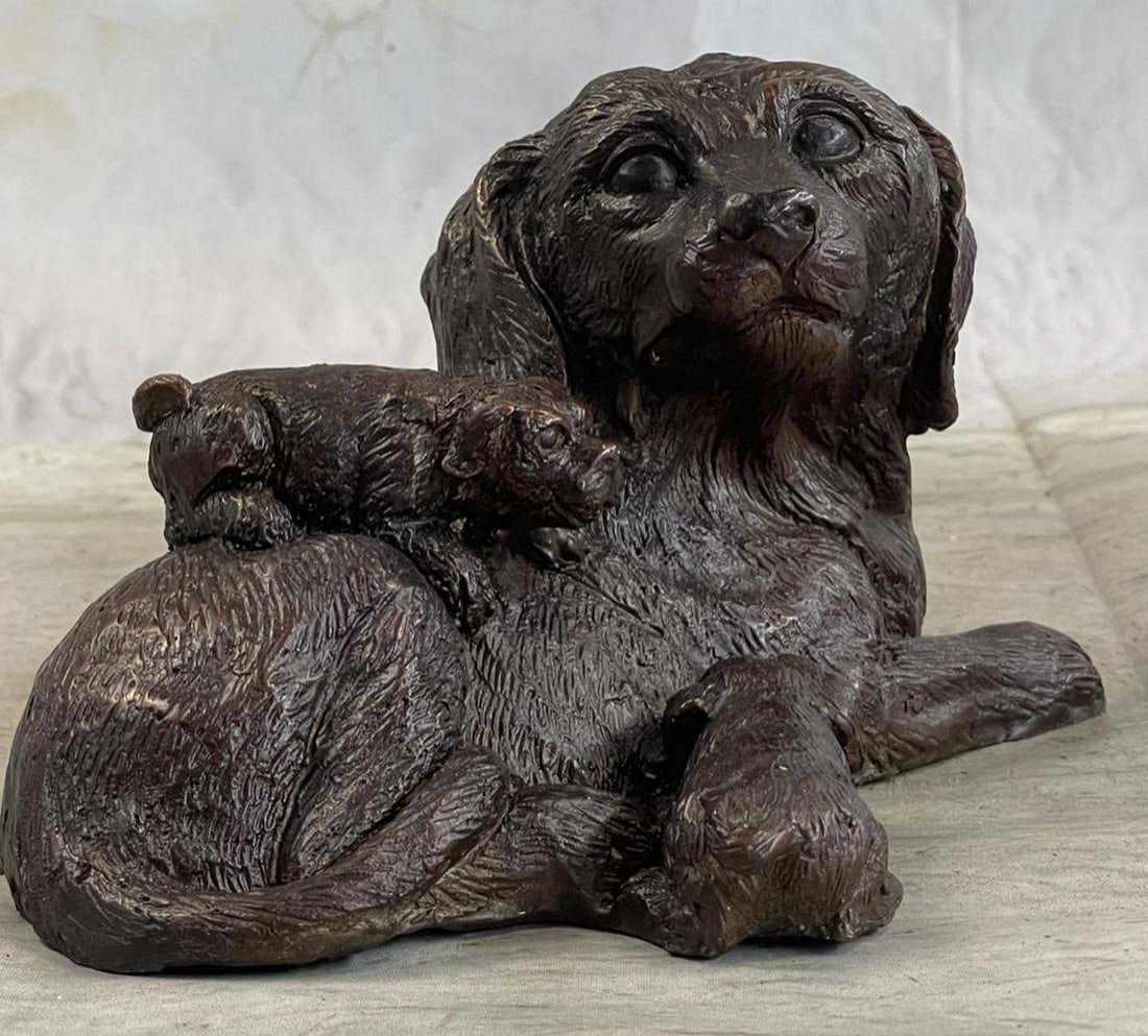 Labrador Retriever and Puppy Bronze Sculpture (1 of 4)