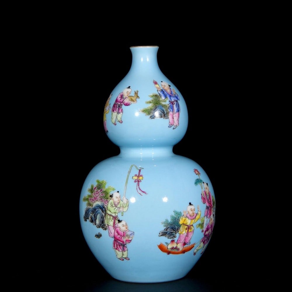 Chinese Style Enamel Baby Play Pattern Gourd Vase (1 of 6)
