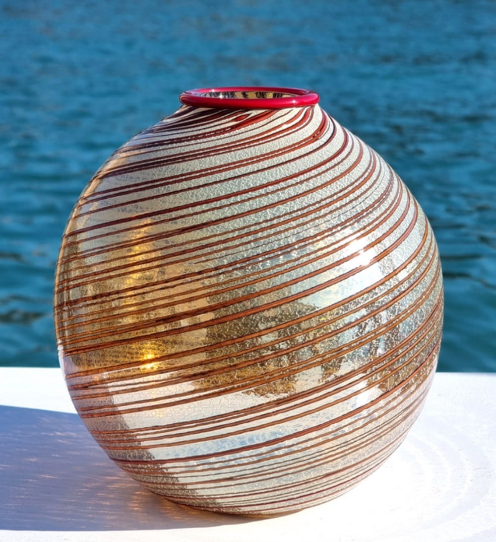 Romano Red Rim Vase with Silver Leaf Murano Glass (1 of 5)