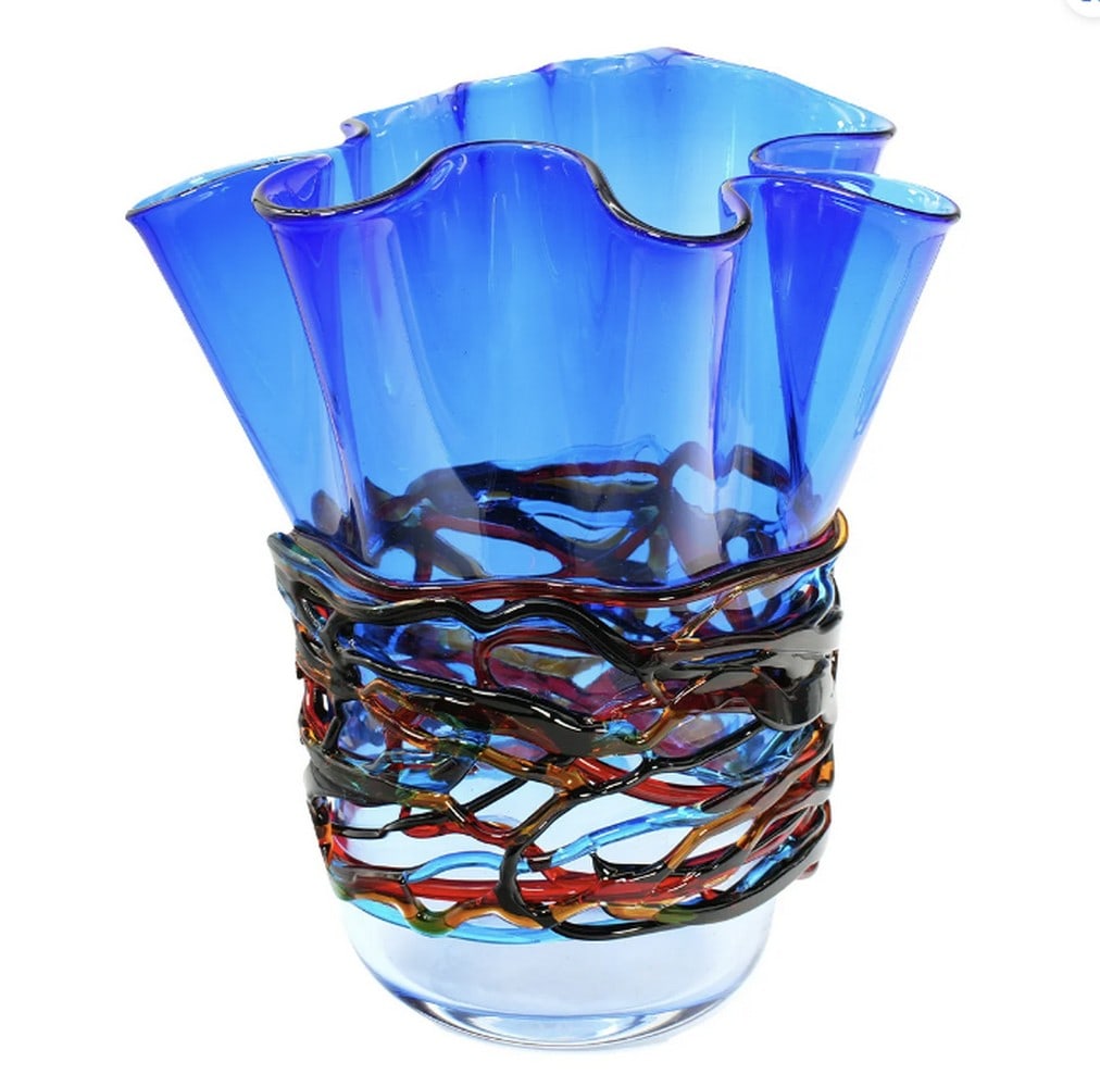 Califfo - Exclusive Original Murano Blue Glass Vase: Califfo - Exclusive Original Murano Blue Glass Vase This authentic Murano Glass vase showcases the artistry and craftsmanship of Venetian masters. Using simple tools and basic furnaces, they create un