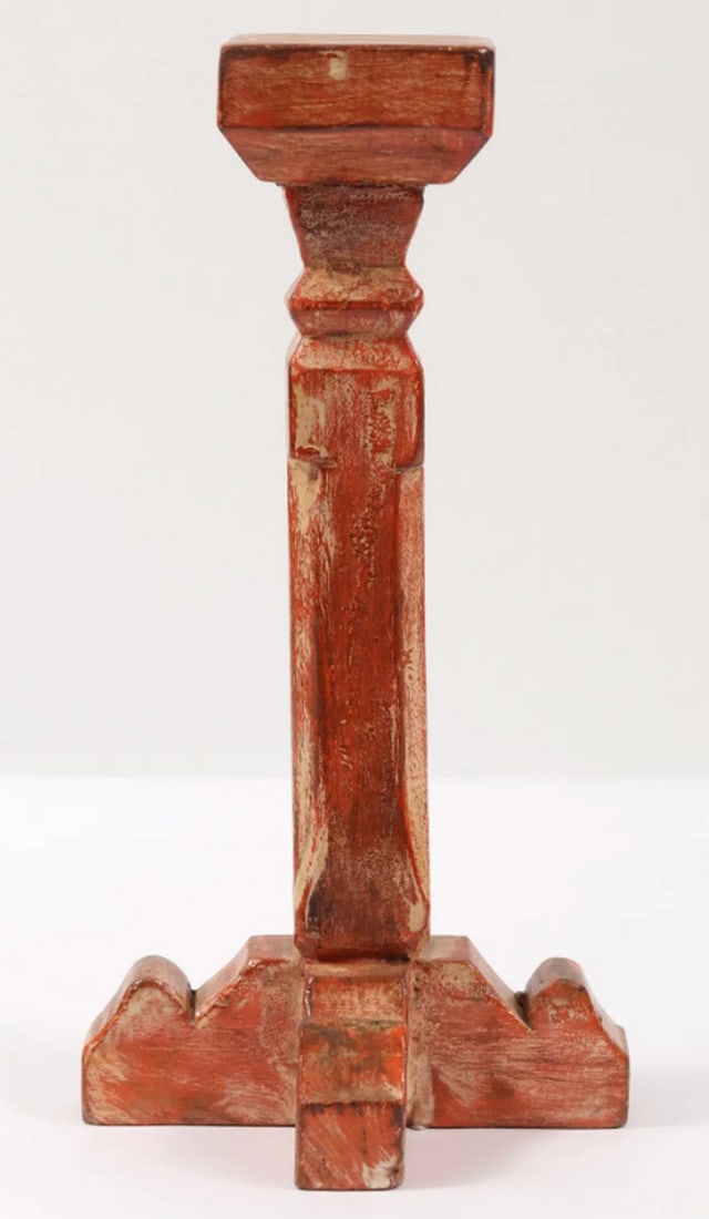 12'' Wooden Candle Stand: 12" Wooden Candle Stand Elevate your candlelit ambiance with this exquisite 12-inch wooden candle stand. Crafted from high-quality wood with a rich, warm color and distressed finish, it adds rusti