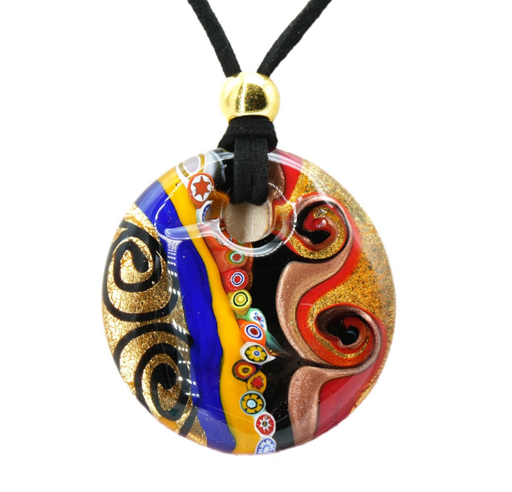 Murano Glass Pendant Necklace - Klimt Inspired Design: Murano Glass Pendant Necklace - Klimt Inspired Design Pendant necklace crafted from Murano glass using the fusion technique and adorned with 24k gold leaf. Its simple yet distinctive design makes it e