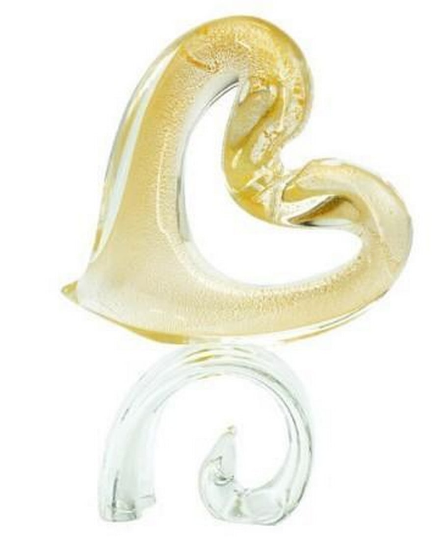 Murano Glass Gold Heart Sculpture: Murano Glass Gold Heart Sculpture Exclusive and unique heart glass artwork handmade in clear glass and gold dust. The sculpture is polished and cold glass cut by sandstone. The artwork from real is ab